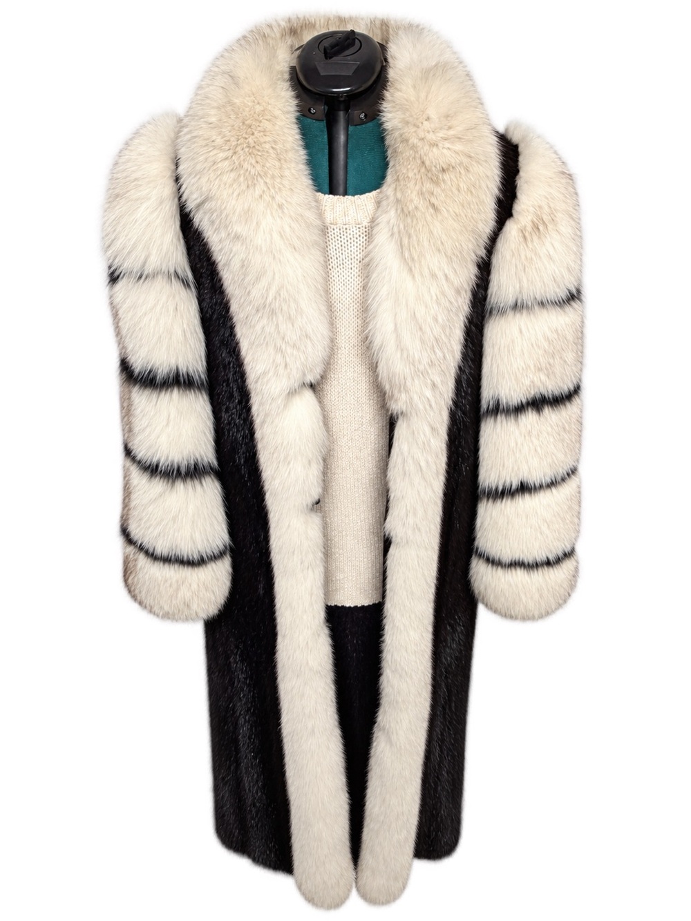 Vintage Black Mink & Blue Fox Full Length Statement Coat – S/M